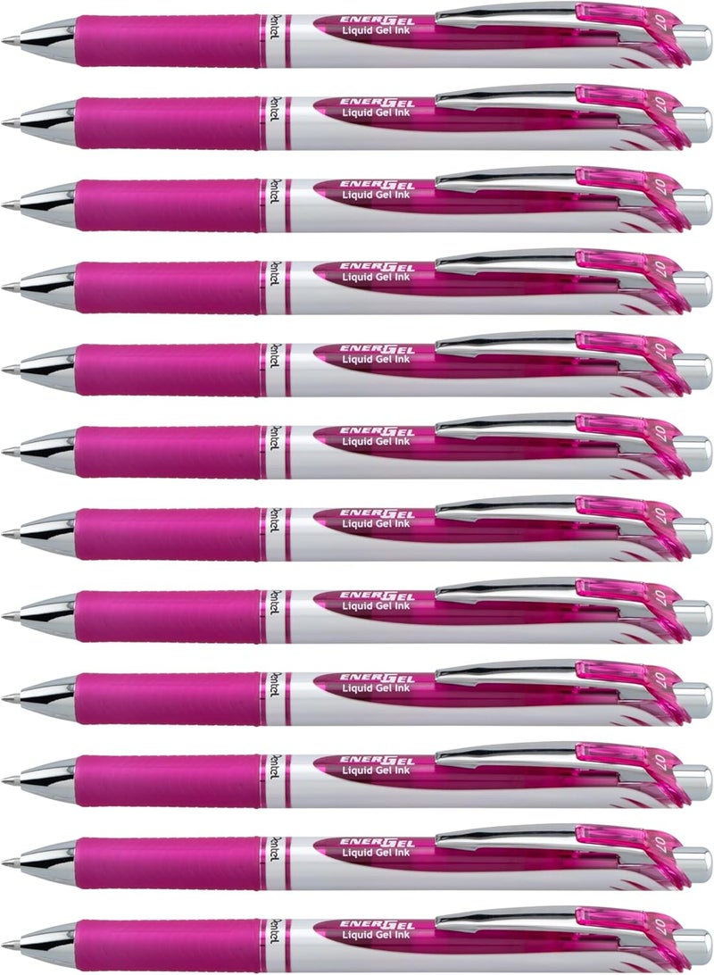 Pentel EnerGel RTX Retractable Liquid Gel Ink Pen, (0.7mm) Medium line, Magenta Ink, Box of 12 Pens (BL77-V4) - Image 1